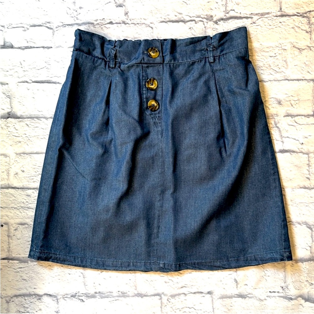 Harlow & Rose Paperbag Waist Skirt Lightweight Blue Chambray Denim Size Small
